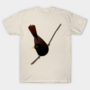 Blackbird sitting on a diagonal branch T-Shirt